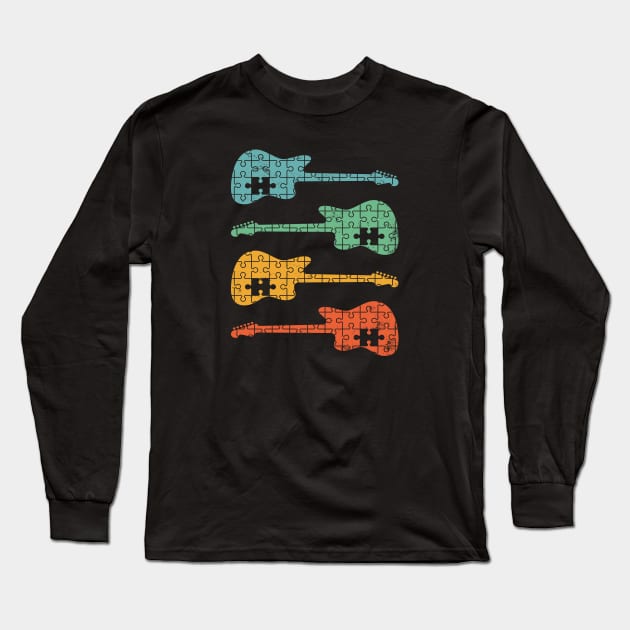 Offset Style Electric Guitar Puzzle Cool Retro Colors Long Sleeve T-Shirt by nightsworthy